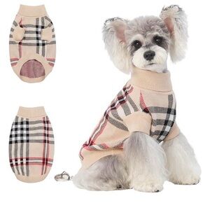 Plaid Dog Sweater - Beige and Black